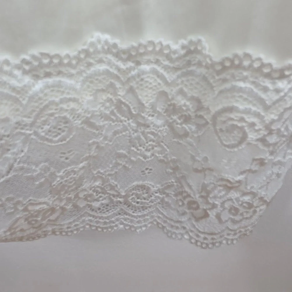 UPCYCLED VTG Full Slip /Extender Women L Cream Lace Trim Boho Bridal Lingerie‎